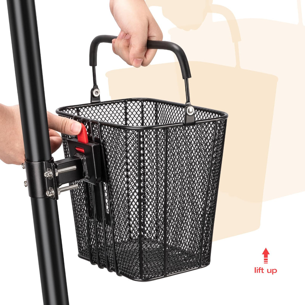 CXWXC E-Scooter Front Basket with Handle, Quick-Release Handlebar Bracket Detachable Scooter Basket for E-Scooters, Folding & Kick Scooters