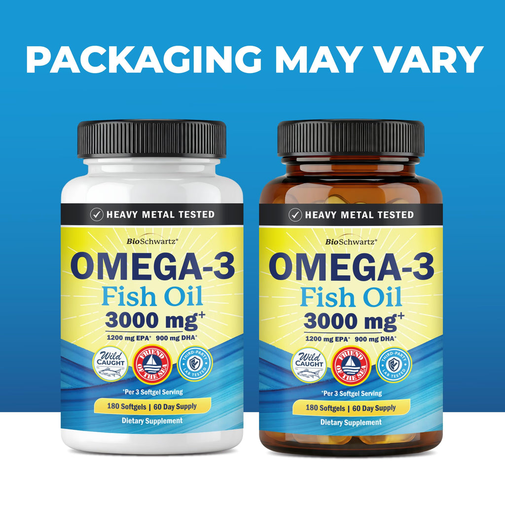 Triple Strength Omega 3 Fish Oil 3000mg for Women and Men, 180 Softgels | High Potency Omega 3 Supplement, Burpless Lemon Flavor Fish Oil - 2250mg Essential Fatty Acids with DHA & EPA, Wild Caught