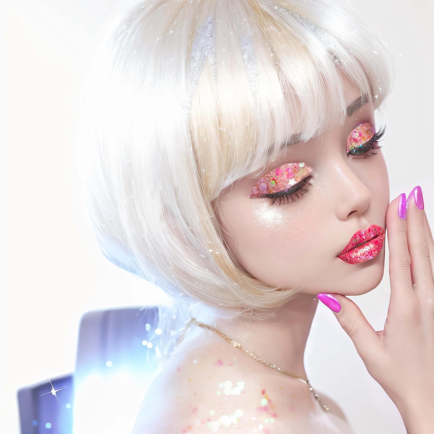 Buy now MEICOLY Pink and Clear White Face Body Glitter Set,Pink Face Glitter Gel,Singer Concerts Festival Rave Accessories,Glitter Face Paint for Women Kids,Mermaid Glitter Makeup,Body Glitter for Women at indiglob india