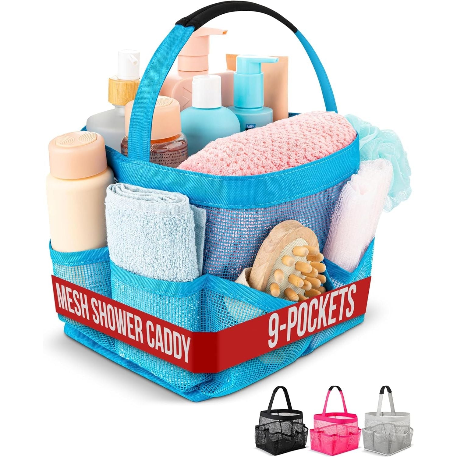 Buy now Masirs Mesh Shower Caddy - 9 Pocket Portable Bathroom Organizer Tote for Travel, Gym & Dorm - Collapsible Small Shower Caddy Bag to Hold Toiletries & Essentials (Gray) 9-Pockets Blue at indiglob india