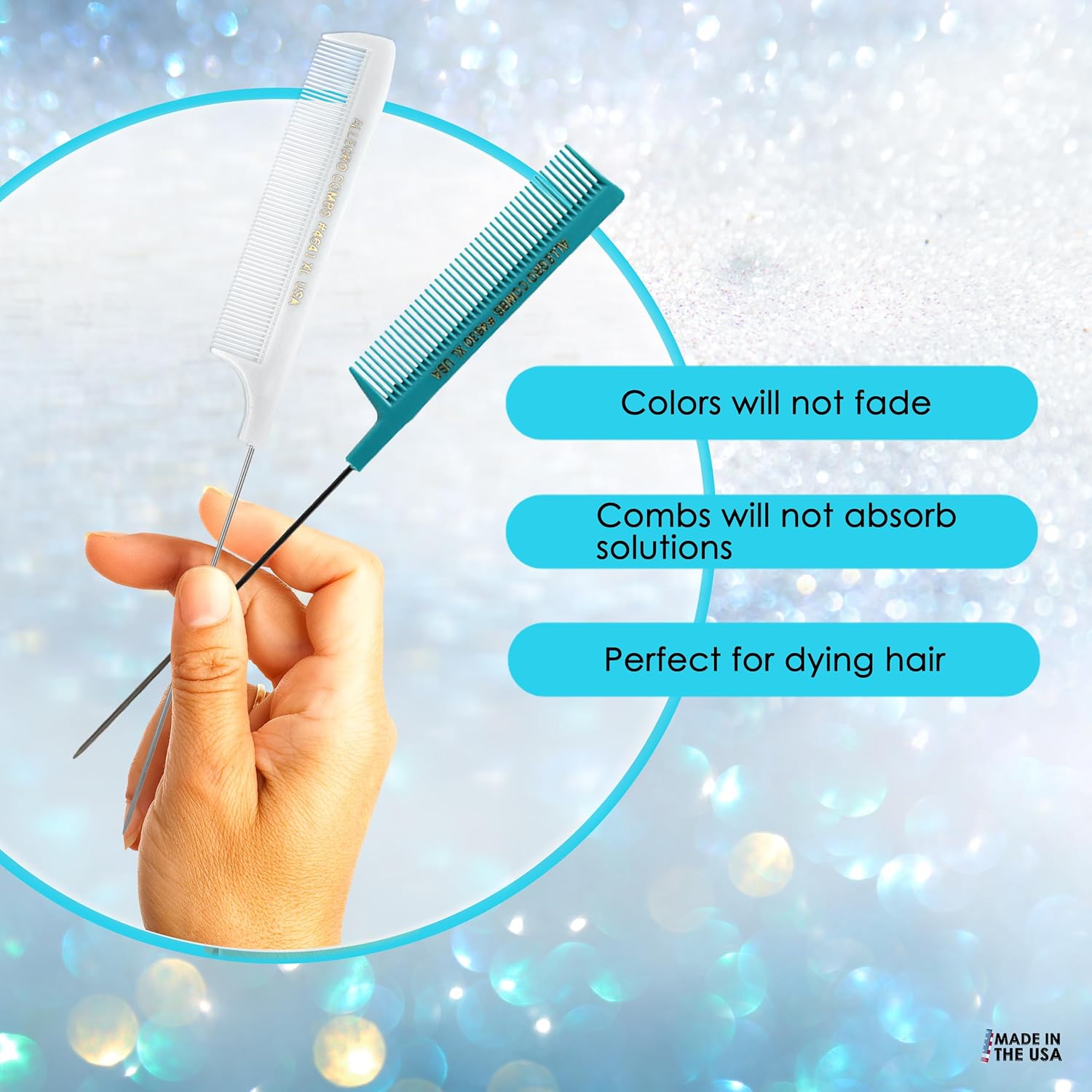 Buy now Allegro XL Pintail Rat Tail & Parting Combs - Metal Tail Foiling & Pin Combs (2 Pc. AQUA & WHITE) at indiglob india