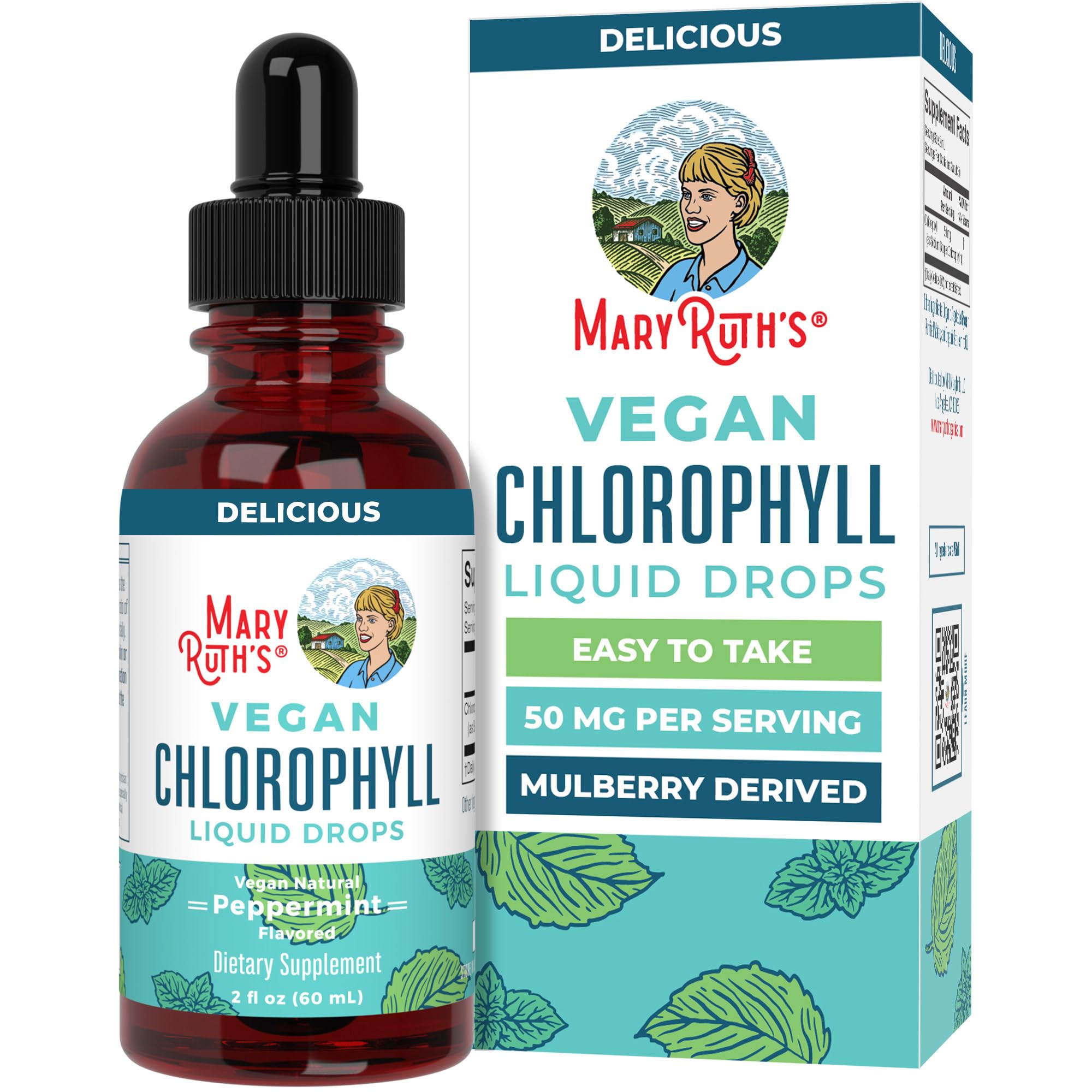 MaryRuth's Chlorophyll Liquid Drops, Delicious Minty Flavor, Vegan, 2 Fl Oz | Clean Label Project Certified®, Vegan, Non-Diluted Liquid Chlorophyll, Mulberry Derived Supplement for Ages 14+, Non-GMO