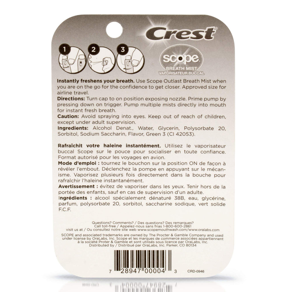 Crest Scope | Six 2-Pack of Mint Breath Mist Sprays (12 Total Sprays) - 0.24 Ounce (7mL) - Made in an FDA Audited USA Facility