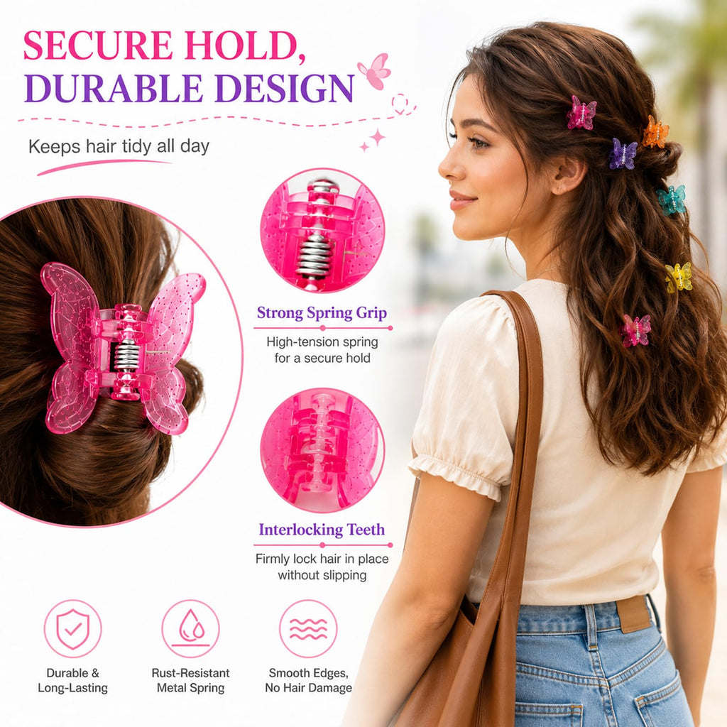 80Pcs Mini Butterfly Hair Clips for Women, 10 Glitter Colors, 0.6inch/1.5cm Tiny Claw Clips, 90s Y2K Hair Accessories, Small Butterfly Hair Clips with Storage Box
