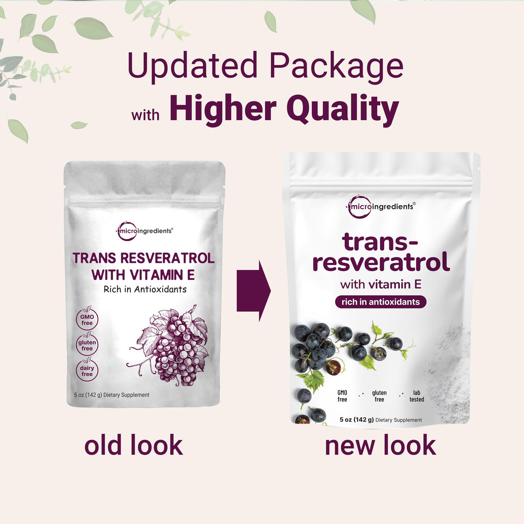 Pure Trans-Resveratrol Powder with Vitamin E, 5 Ounce, 2 in 1 Formula, Micronized Powder for Better Absorption, Premium Resveratrol Supplement, Super Antioxidant