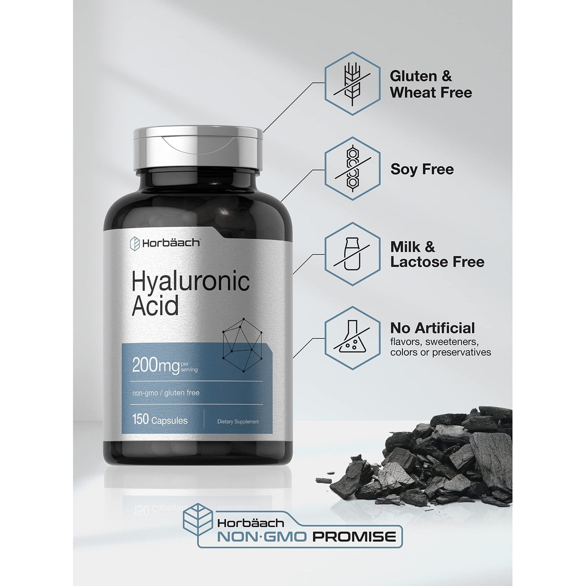 Horbäach Hyaluronic Acid Supplement | 200 mg | 150 Capsules