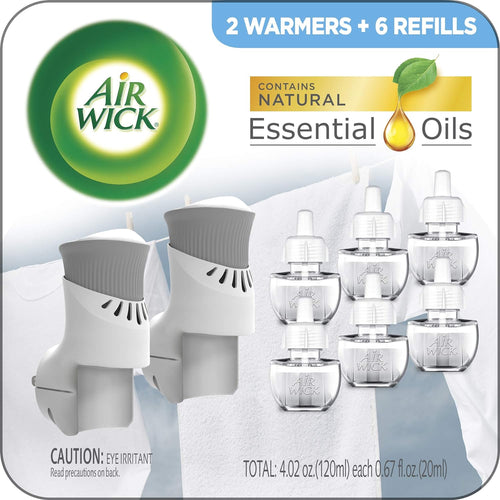Buy now Air Wick Plug in Scented Oil Starter Kit, 2 Warmers + 6 Refills, Fresh Linen, Same Familiar Smell of Fresh Laundry, Eco Friendly, Essential Oils, Air Freshener at indiglob india