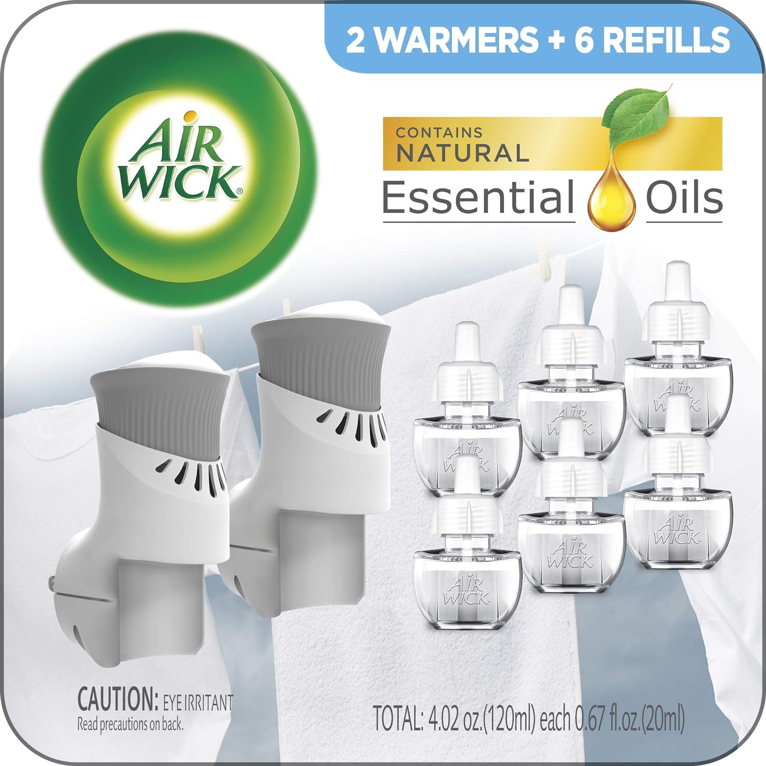 Buy now Air Wick Plug in Scented Oil Starter Kit, 2 Warmers + 6 Refills, Fresh Linen, Same Familiar Smell of Fresh Laundry, Eco Friendly, Essential Oils, Air Freshener Fresh Linen at indiglob india