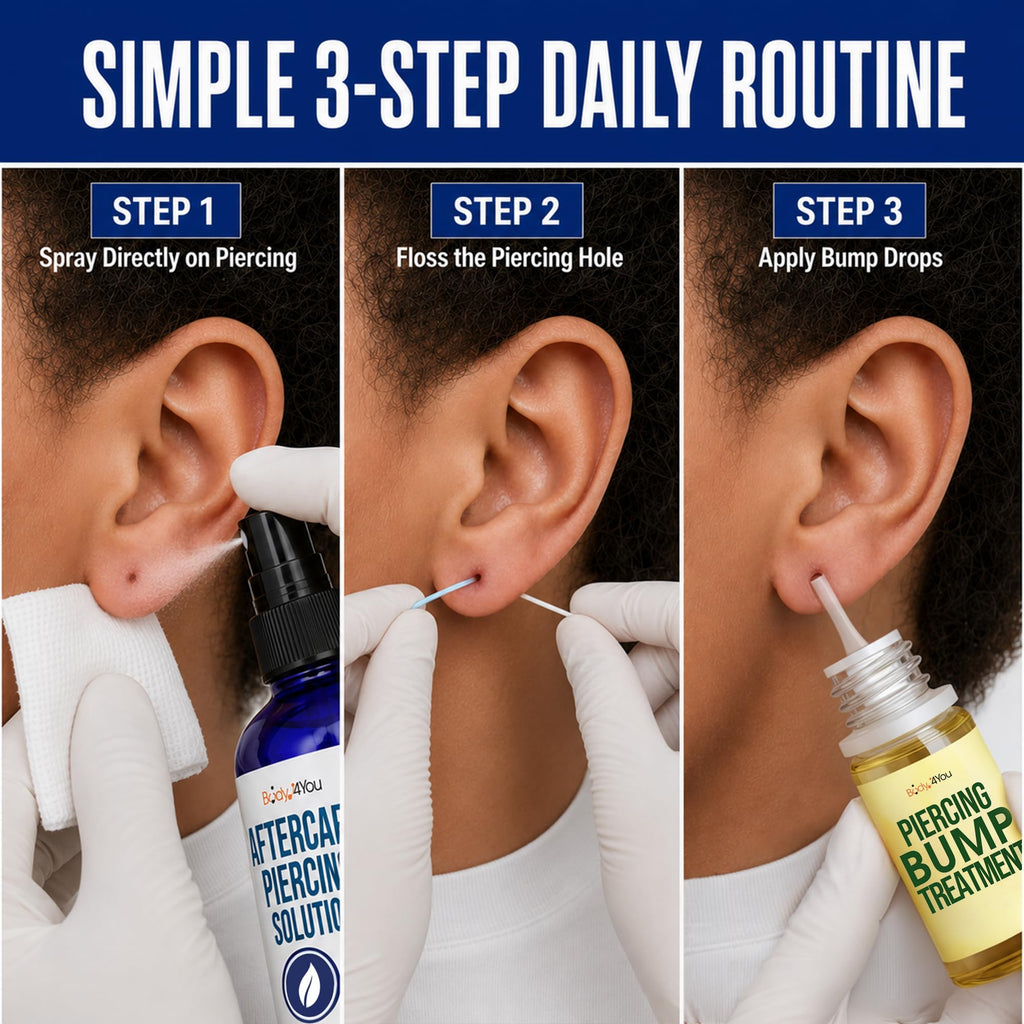 BodyJ4You Piercing Aftercare Kit - Spray Bump Oil Piercing Cleaner Floss