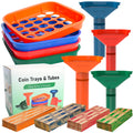 LLIKED Coin Sorter Tray & Tube Set - 4 Trays + 4 Tubes + 100 Wrappers
