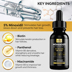 Beaueli 5% Minoxidil for Men and Women, Hair Growth, Beard Growth, Hair Regrowth, Unscented Drop, 3 Fl Oz, 3 Bottles | Minoxidil Hair Growth Oil for Men & Women, 5% Minoxidil Serum Hair Regrowth Treatment with Biotin for Thicker, Fuller Hair