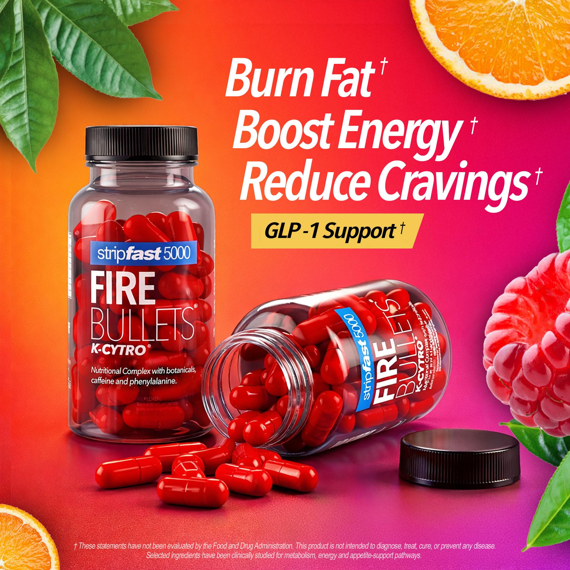 Fire Bullets Weight Loss Pills for Women & Men, Fat Burner GLP-1 Support, Appetite Suppressant, Diet Pills with Green Tea & Cayenne, 60 Capsules