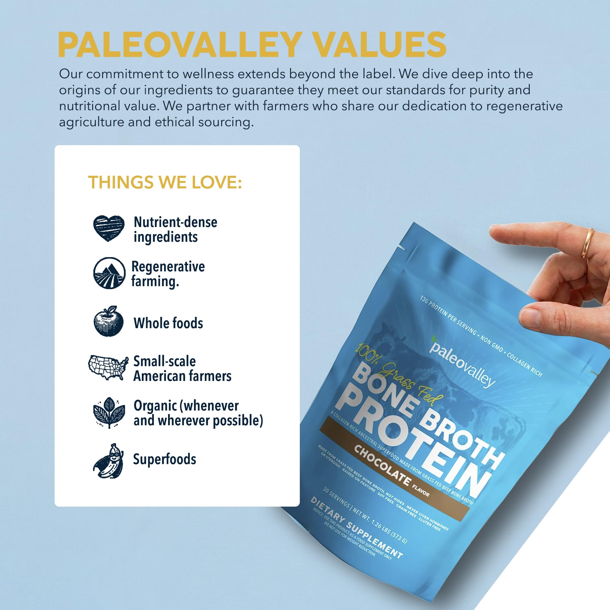 Paleovalley 100% Grass Fed Bone Broth Protein Powder, Chocolate | Collagen Rich, Digestive and Gut Health Support, Joint Support Hair, Skin and Nail Support, 13g Protein