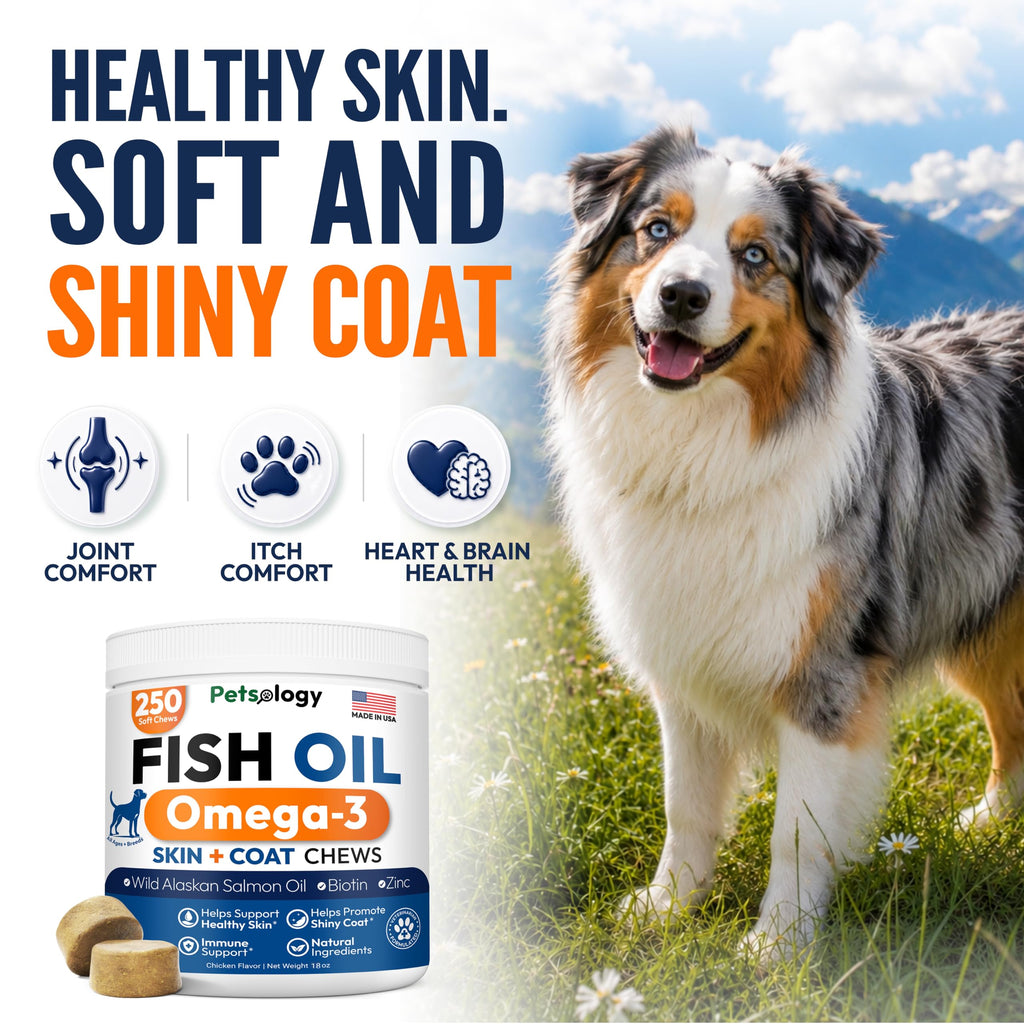 Omega 3 for Dogs - 250 Fish Oil Chews for Dog Shedding & Allergy Relief
