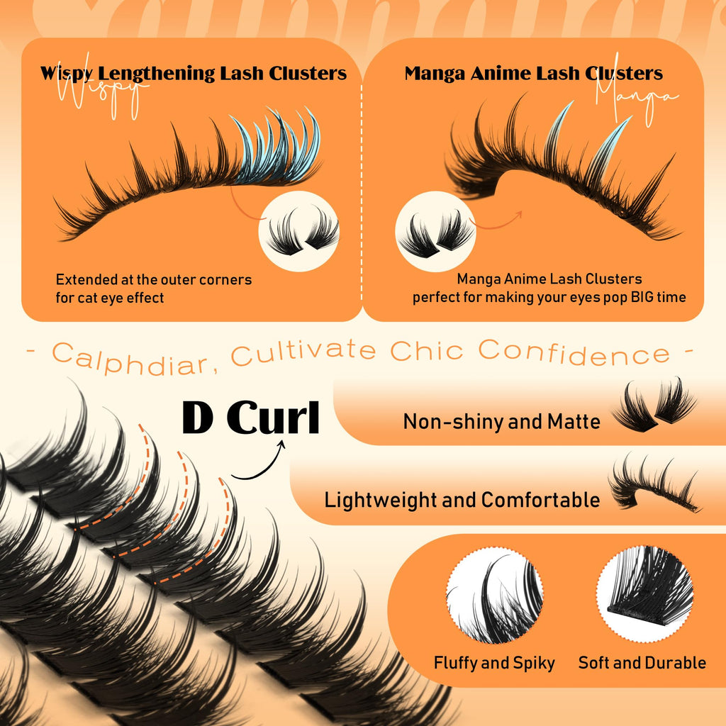Premium imported Calphdiar bottom lash clusters, wispy and fluffy for a chic, comfortable eye look. Perfect for anime style!