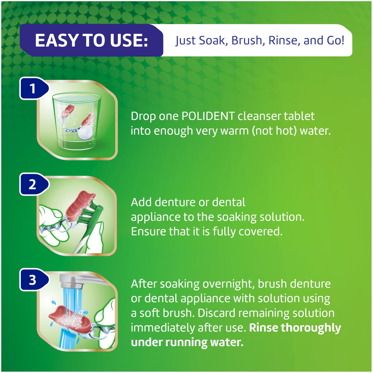 Polident Antibacterial Dental Appliance Cleanser Tablets, 60 Count