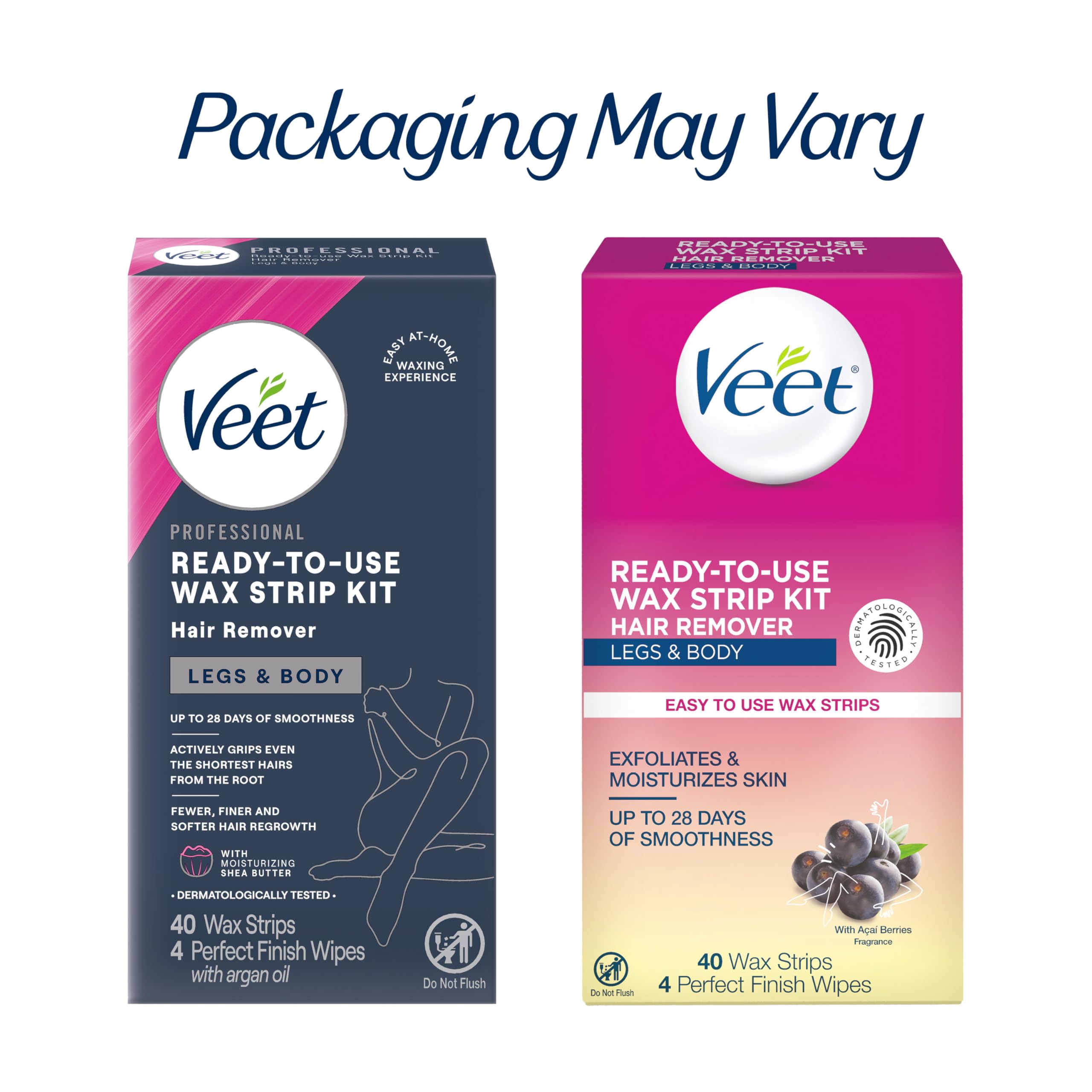 VEET Ready-To-Use Waxing Kit For Women | Wax Strips For Body Hair Removal, Wax Kit For Ingrown Hair Treatment, Personal Care Product, Hair Remover | 40ct Waxing Strips, 4ct Body Wipes