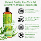 Seven Minerals Aloe Vera Gel with Freshly Cut Pure Organic Aloe - Big 12oz - Texas Grown, HighestQuality, Vegan, Unscented, Non-Sticky - After Sun, Skin & Face Moisturizer, Hair Mask
