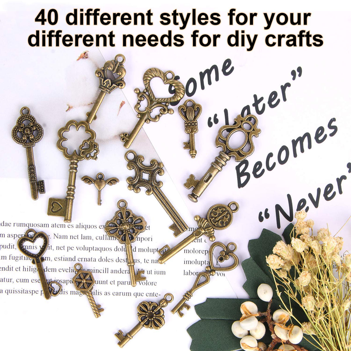 SANNIX Set of 40 Flying Keys, 40PCS Dragonfly Wings 40 Vintage Skeleton Key