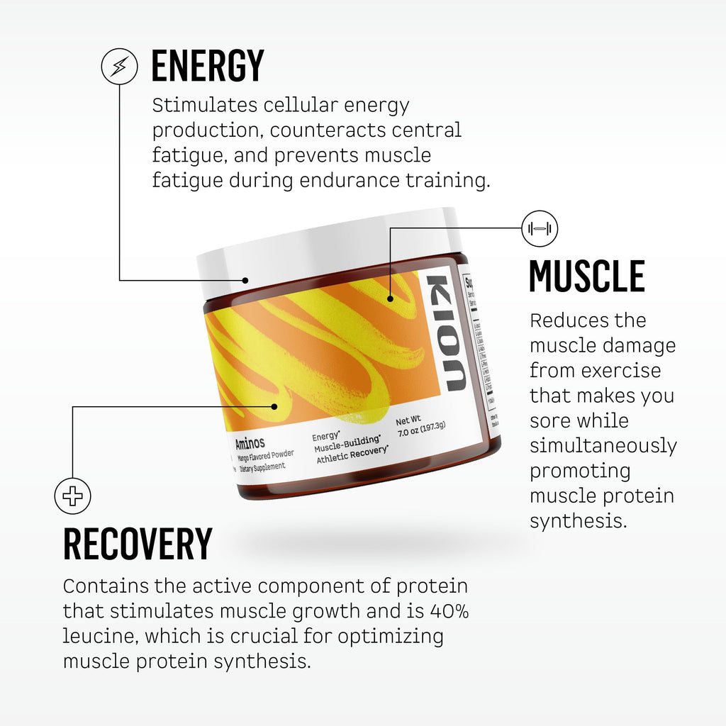 Kion Aminos Essential Amino Acids Powder, EAA & BCAA, Lean Muscle, Energy | All 9 aminos, caffeine-free, sugar-free, to curb cravings and support muscle with age, dieting, or GLP-1 use