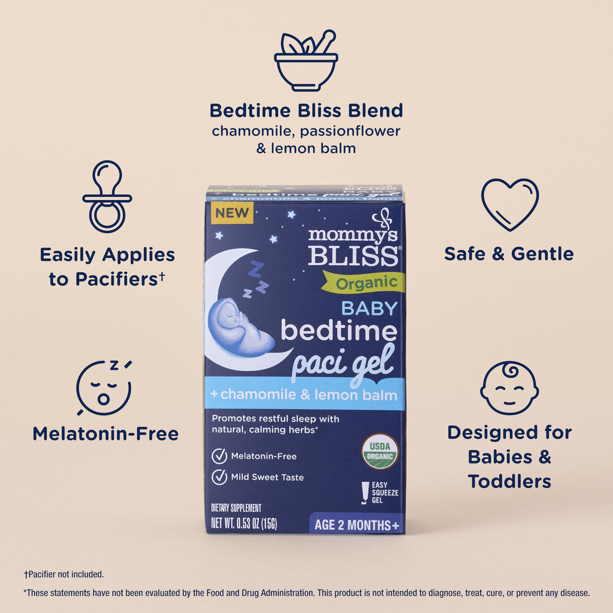 Mommy's Bliss Organic Baby Bedtime Paci Gel, Melatonin Free, 2 Mo+, 0.53 Oz