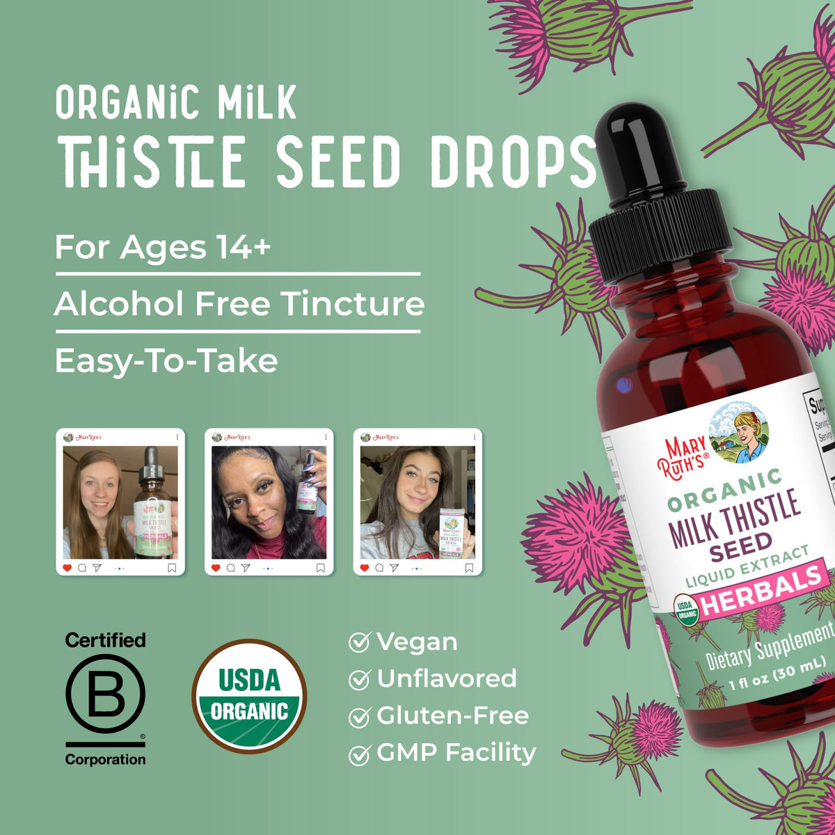 MARYRUTH'S USDA Organic Milk Thistle Seed Liquid Extract Drops, 1 fl oz
