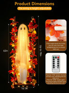 AYGXU Halloween Decorations Outdoor Indoor-5.3ft Hanging Ghost Decor with a Maple Leaf 6.6ft Swing,Ghost Light,Halloween Decor for Tree,Yard,Porch,Garden