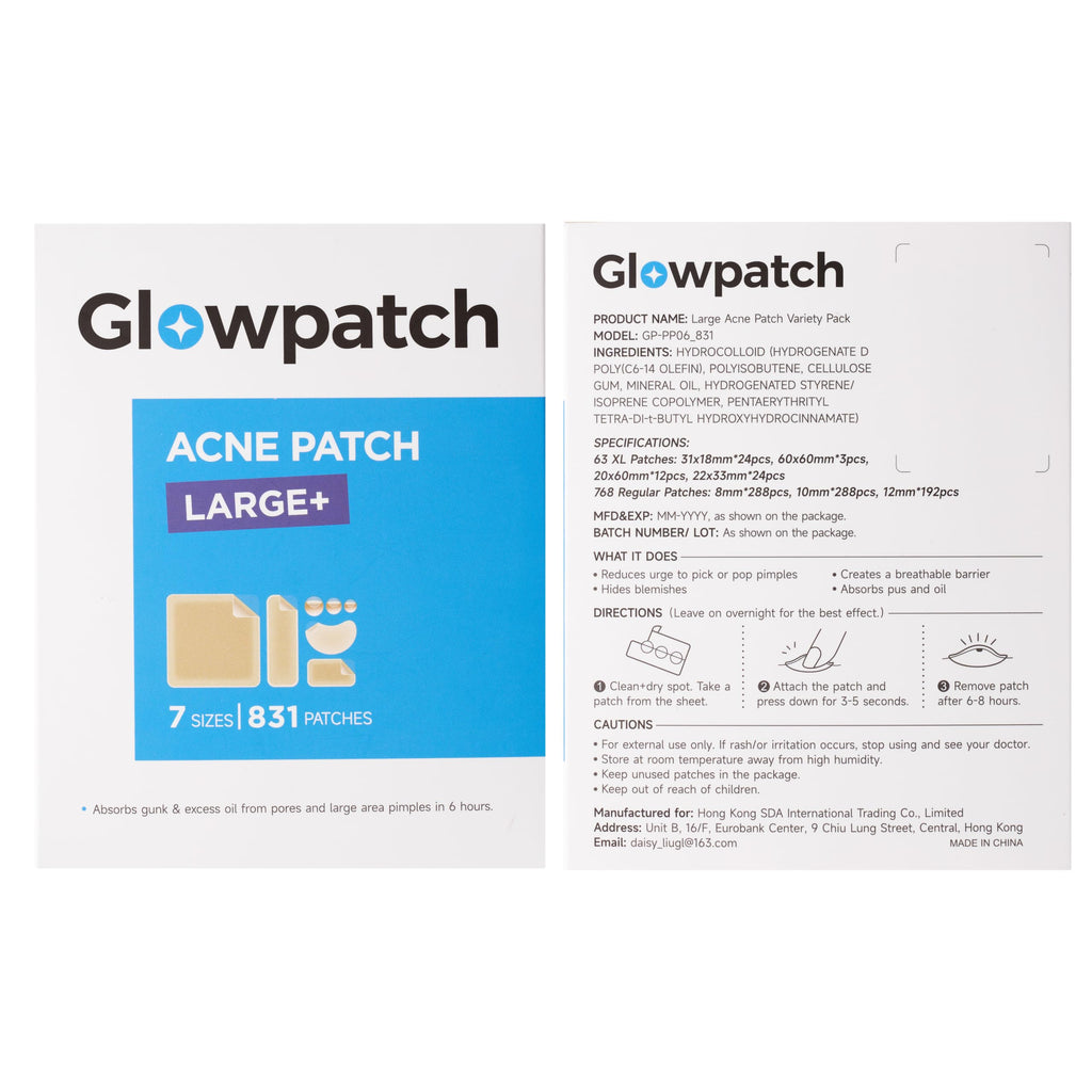 7 Sizes 831 Counts Pimple Patches Variety Pack for Face, Back | Hydrocolloid, Large Blemish Patches for Body, Chin, Chest, Cheek, Shoulder, Neck, Forehead (Dot, Moon, Rectangular, Square)