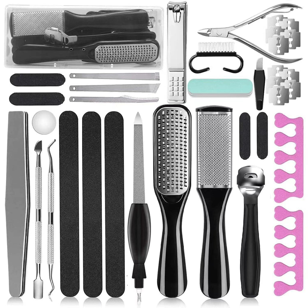 36 in 1 Pedicure Kit, Stainless Steel Foot Care Kit with Foot File | Professional pedicure kit with foot file, foot rasp, callus remover, nail clipper and cuticle pusher for home spa care.