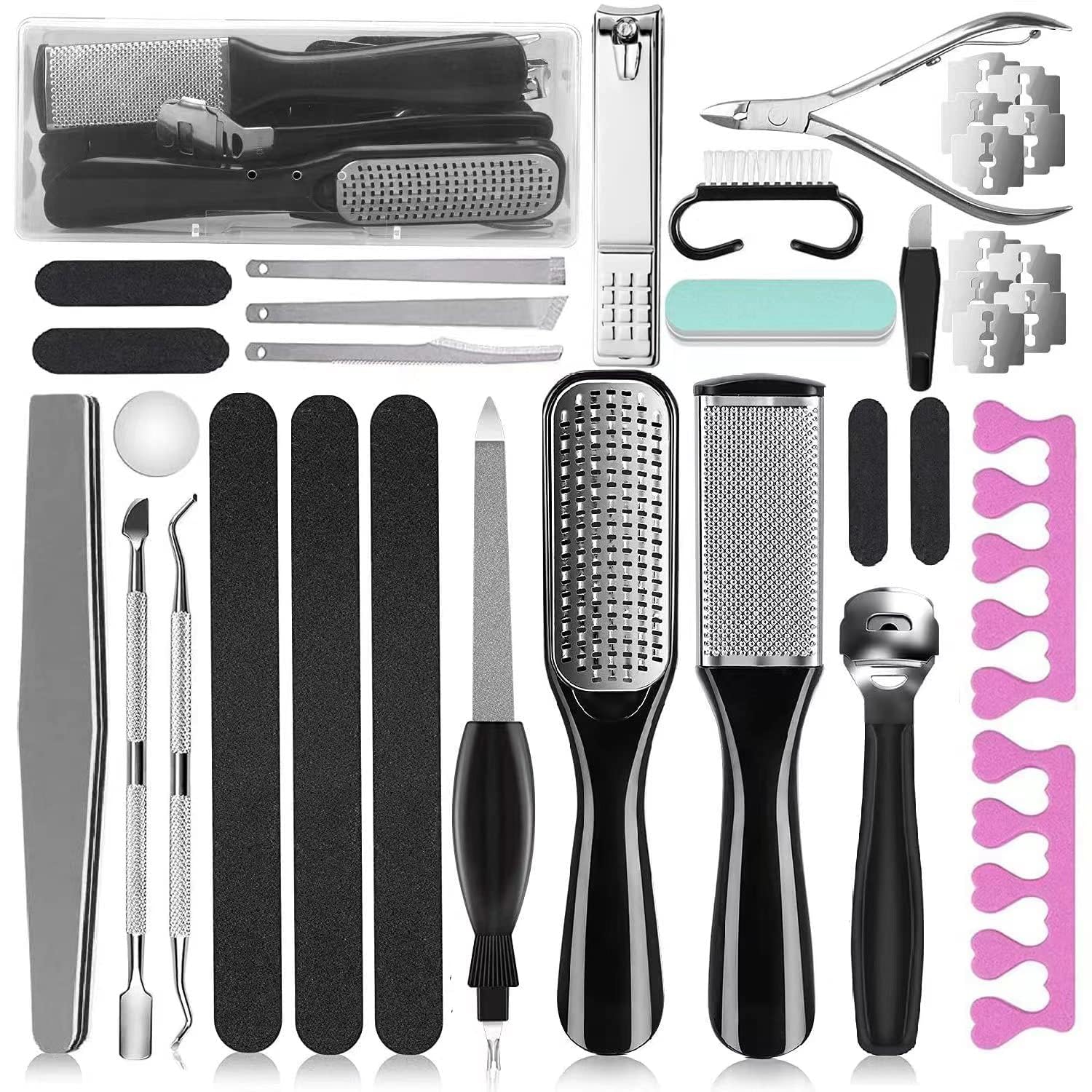 36 in 1 Pedicure Kit, Stainless Steel Foot Care Kit with Foot File | Professional pedicure kit with foot file, foot rasp, callus remover, nail clipper and cuticle pusher for home spa care.
