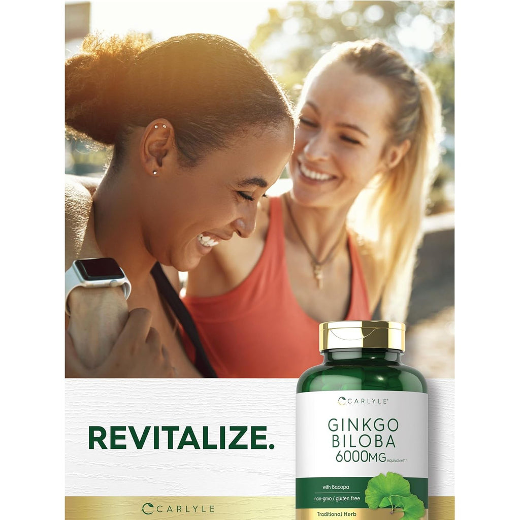 Buy now Carlyle Ginkgo Biloba Pills | 6000mg | 200 Capsules | with Bacoba Extract | Extra Strength, Non-GMO and Gluten Free Herbal Supplement at indiglob india