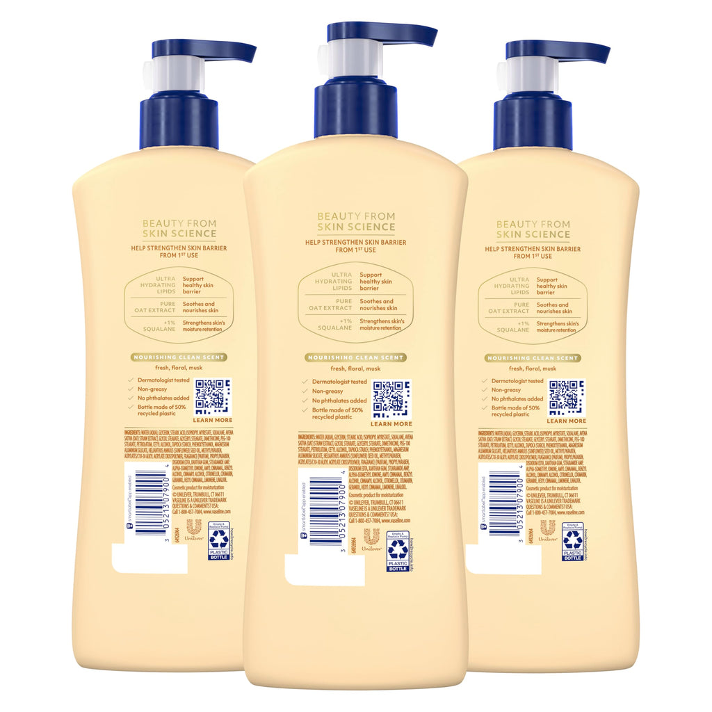 Vaseline Nourishing Moisture Body Lotion Dry Skin + Oat Extract 20.3oz 3ct