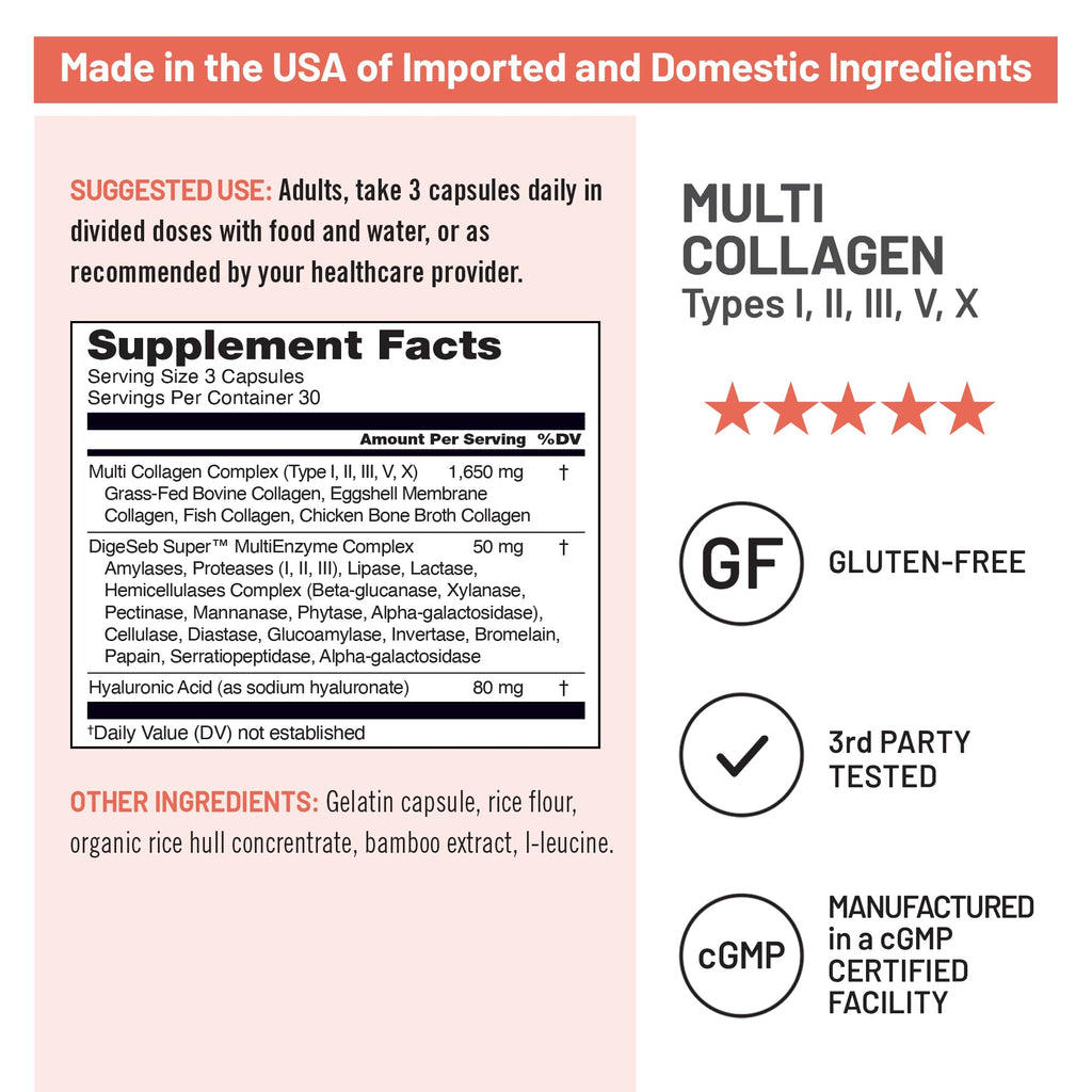 NatureWise Multi Collagen Peptides Pills for Women & Men - Type I, II, III, V, X w/Hyaluronic Acid - Supports Skin, Hair, Joint Health* - Grass Fed, Gluten Free, Non-GMO - 90 Capsules[30 Day Supply]