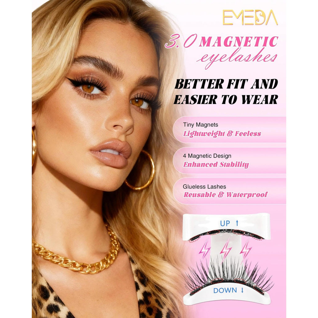 EMEDA Magnetic Eyelashes Natural Look No Glue Reusable Magnetic Lashes with Applicator, Faux Mink Lashes Lightweight & Comfortable for Women Sensitive Eyes Daily Makeup with Mirror Case (Natural)
