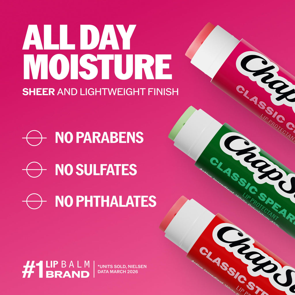 ChapStick Lip Care Set, Classic Collection 3-Pack – Spearmint, Cherry, and Strawberry Lip Balm, 0.15 Oz Ea