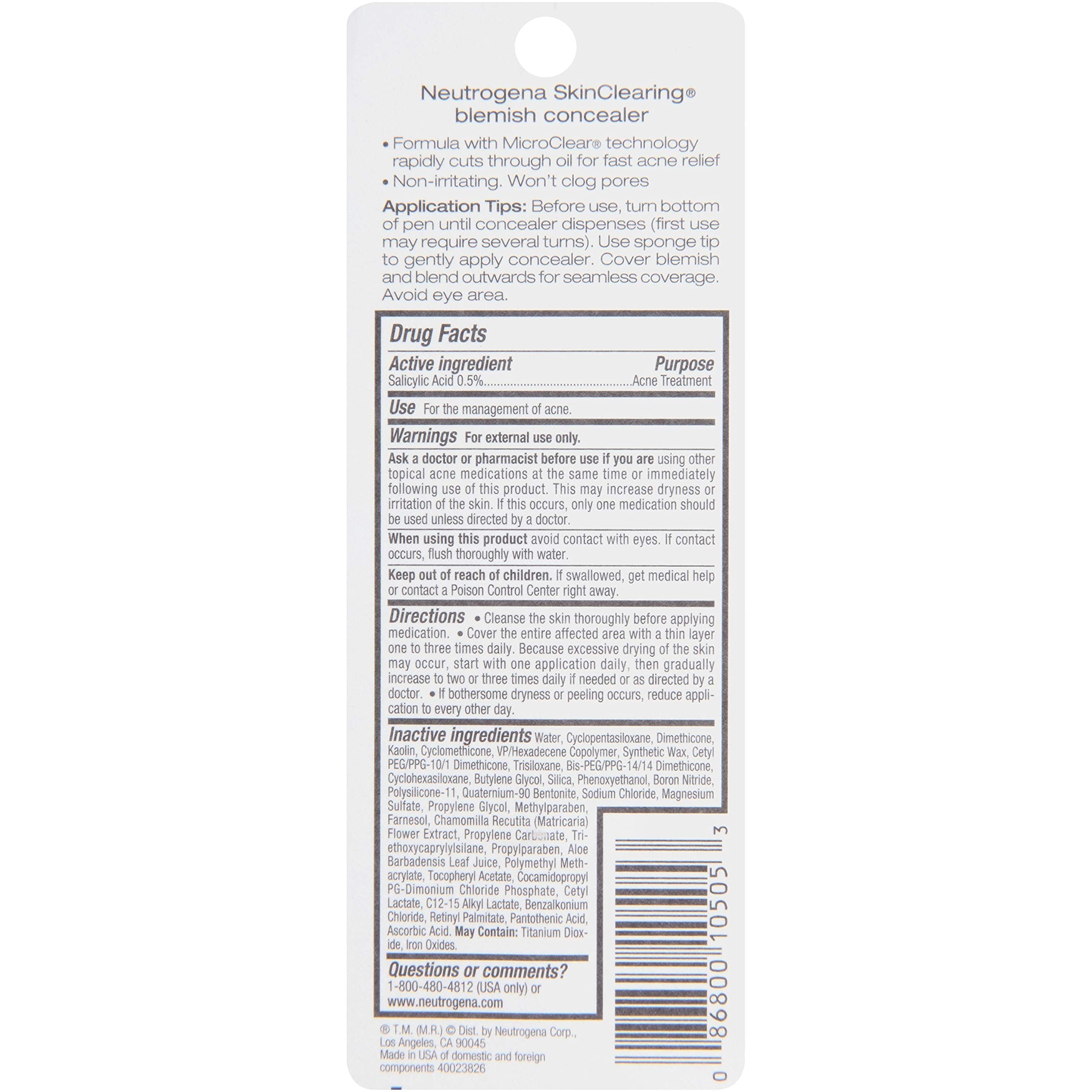 Neutrogena SkinClearing Blemish Concealer Face Makeup, Fair 05, .05 oz | Non-Comedogenic and Oil-Free Concealer Helps Cover, Treat & Prevent Breakouts