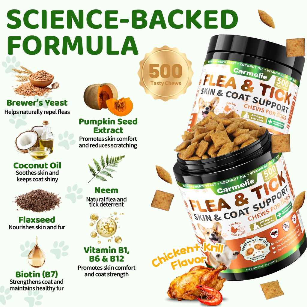 Flea and Tick Prevention for Dogs Chewables with Multivitamins, 500ct