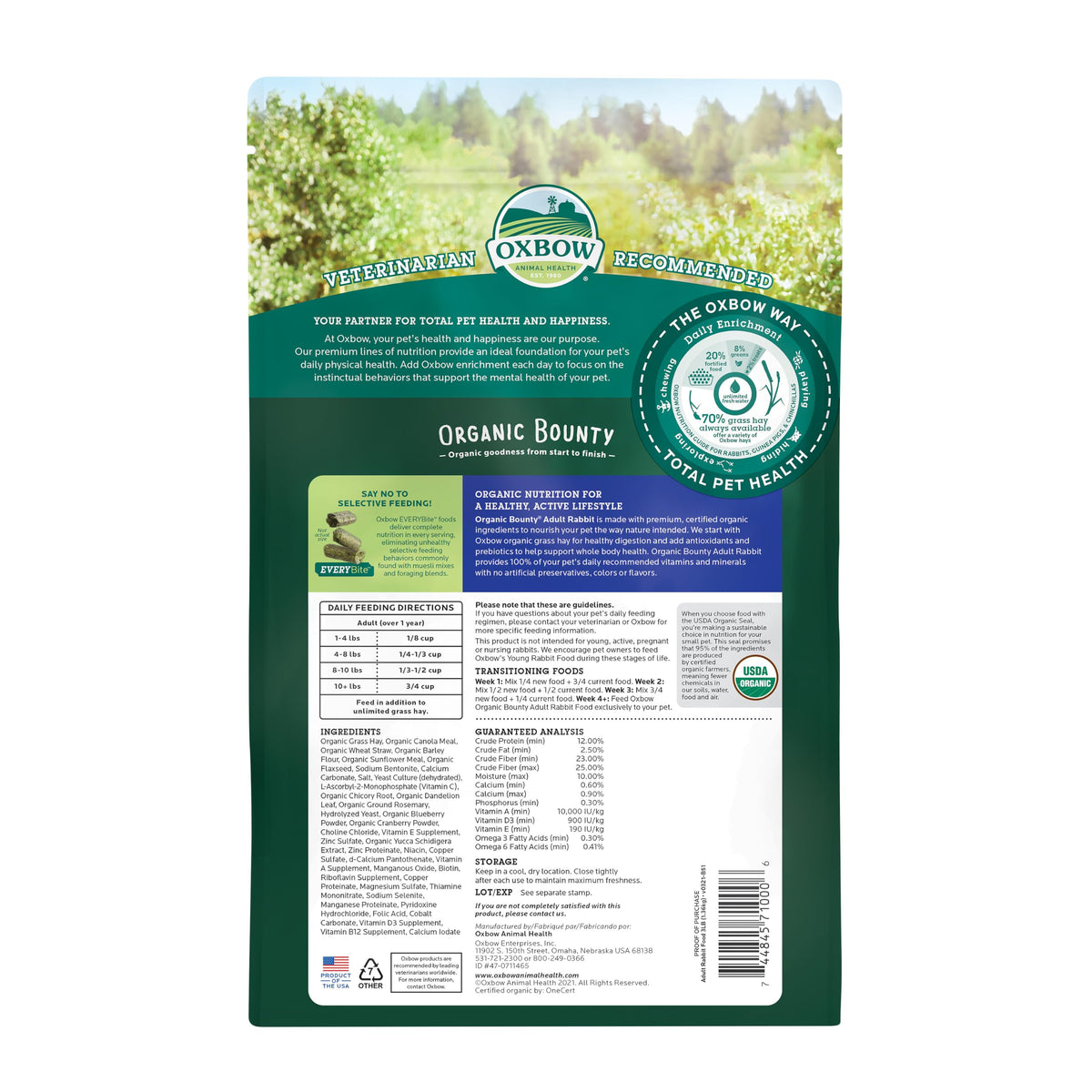 Oxbow Organic Bounty Adult Rabbit Food, Organic Rabbit Pellets, USA, 3 lb