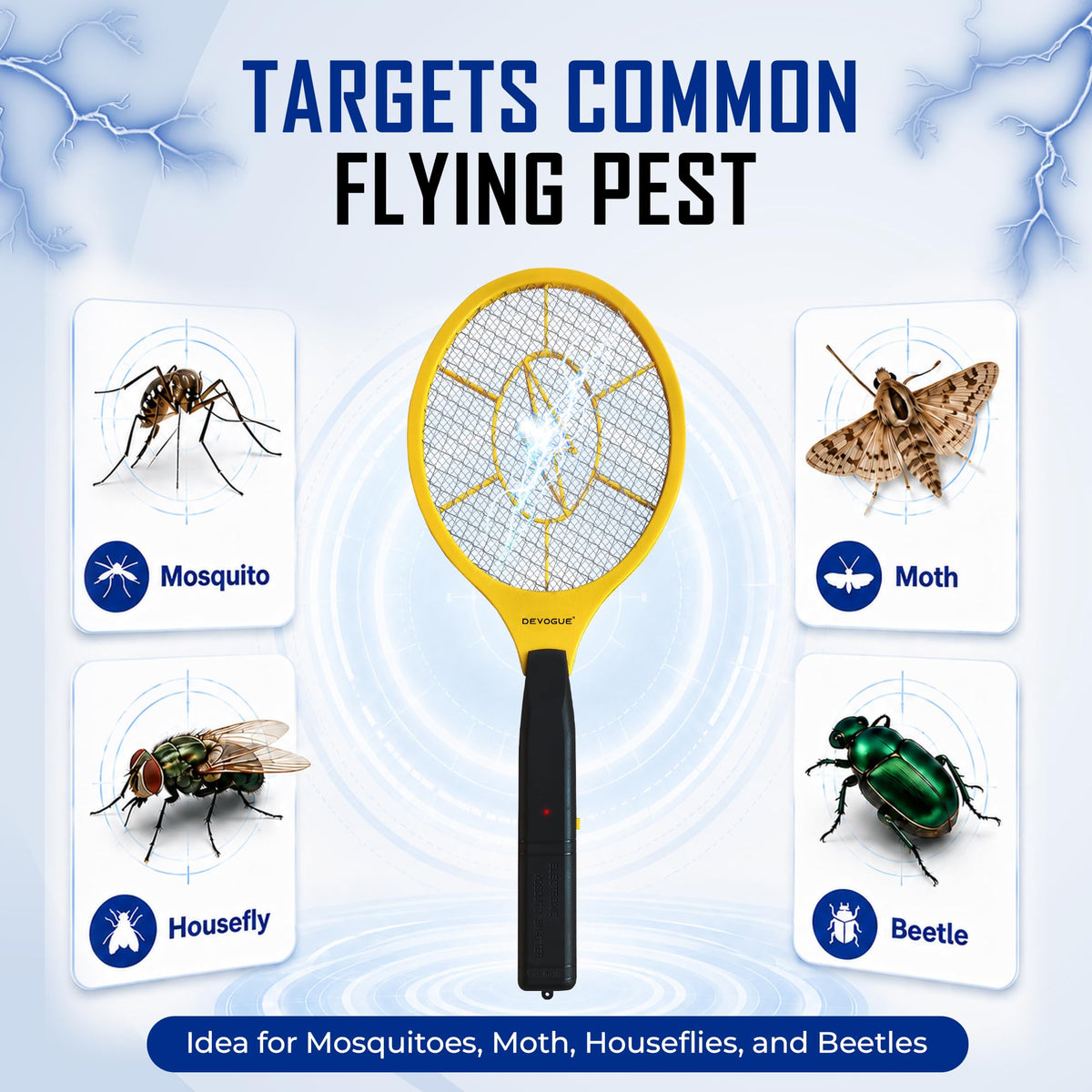 DEVOGUE® Electric Fly Swatter Bug Zapper Battery Operated Flies Killer Indoor and Outdoor Pest Control Mosquito Zapper and Insect Catcher Racket