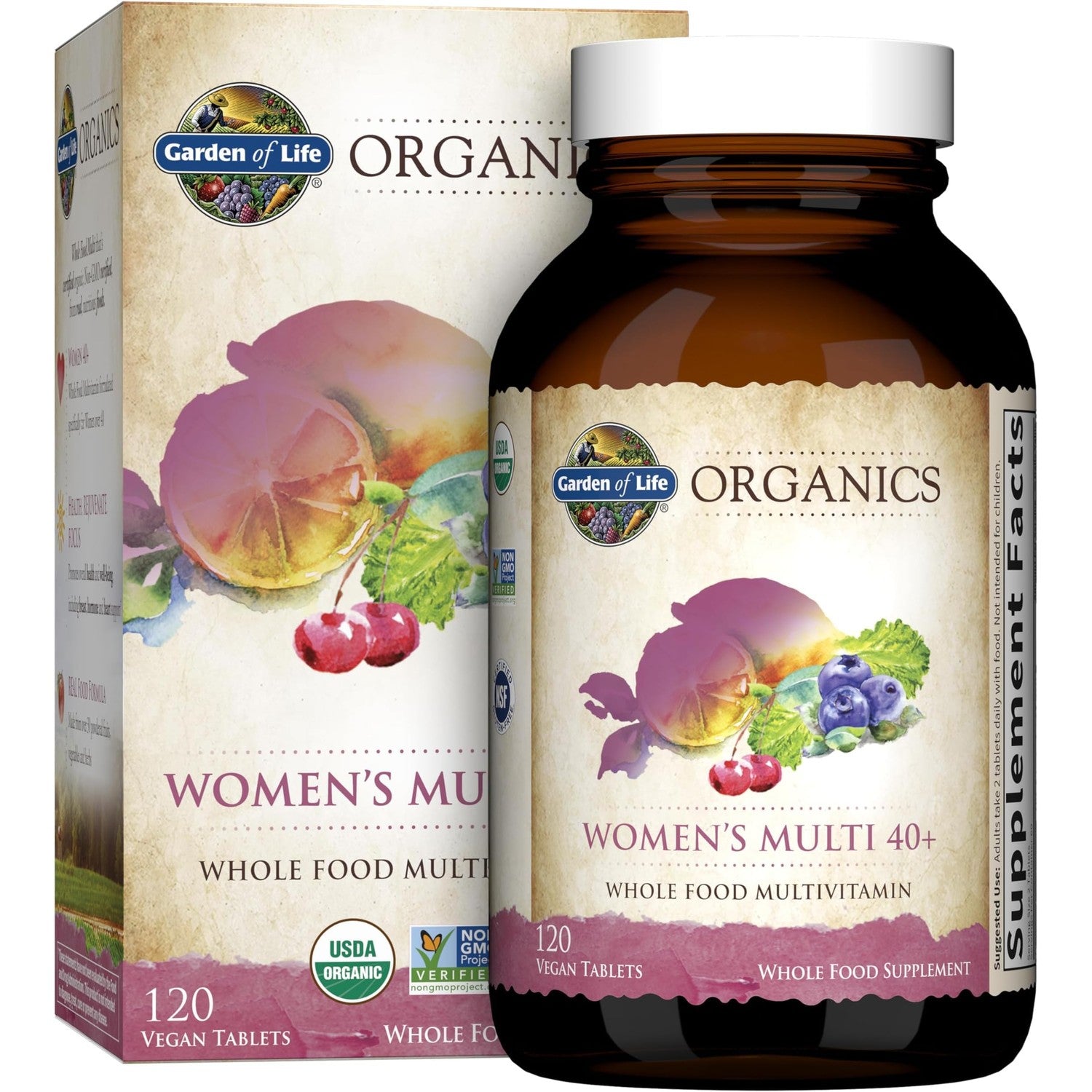 Garden of Life Organics Vitamins for Women 40+ - 60 Tablets, Womens Multi 40+, Vegan Vitamins for Women Over 40, Hormone & Breast Health Support Blend, Whole Food Womens Multivitamin