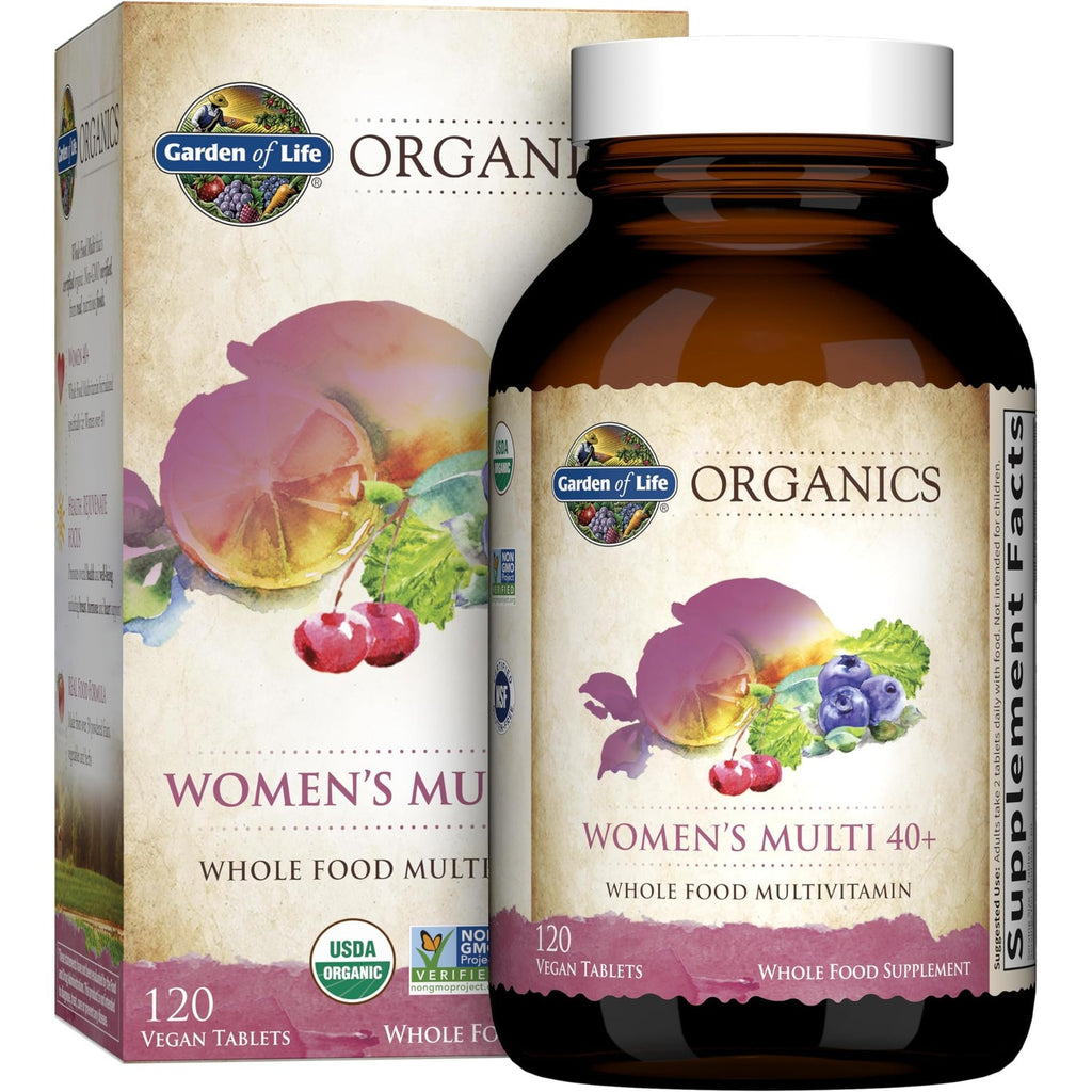 Garden of Life Organics Vitamins for Women 40+ - 60 Tablets, Womens Multi 40+, Vegan Vitamins for Women Over 40, Hormone & Breast Health Support Blend, Whole Food Womens Multivitamin