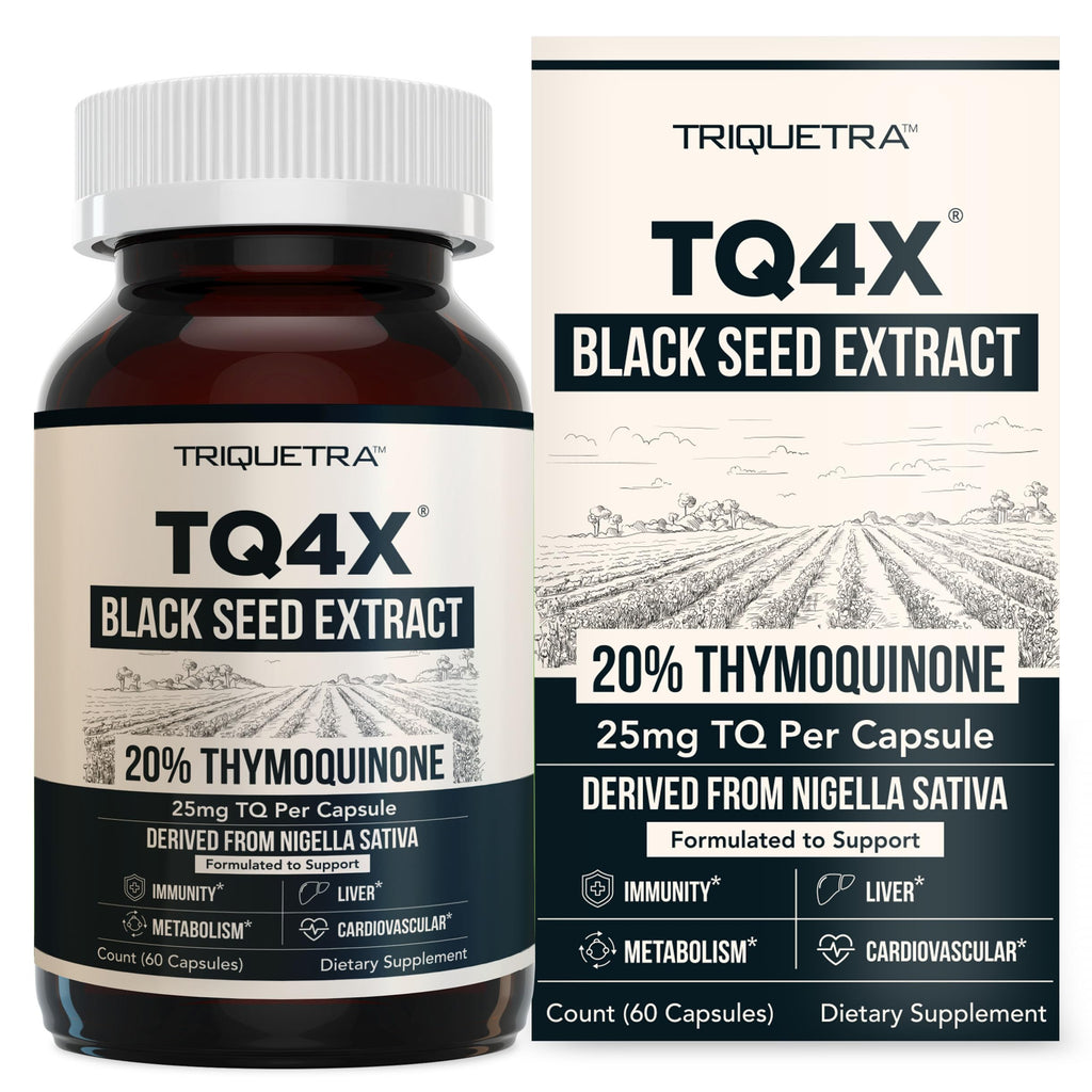 20% Thymoquinone Black Seed Oil Extract Capsules - TQ-Advanced 4X®: Potent Thymoquinone Concentration Available - 60:1 Concentrate from Nigella Sativa, Raw Form, Vegan, Glass Bottle (120 Capsules)