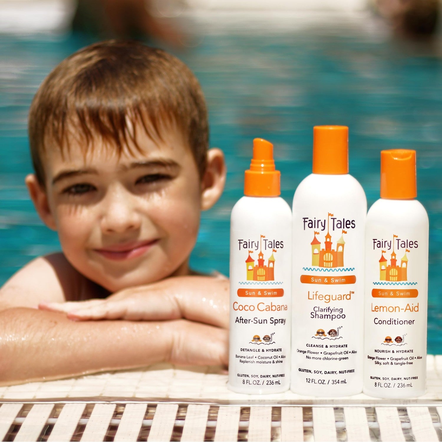 Fairy Tales Sun & Swim Shampoo & Conditioner for Kids - Chlorine Removal Swim Shampoo, Removes Green Pool Tones, Sea Salt & Mineral Buildup - Delicious Tropical Scent– 12oz + 8oz