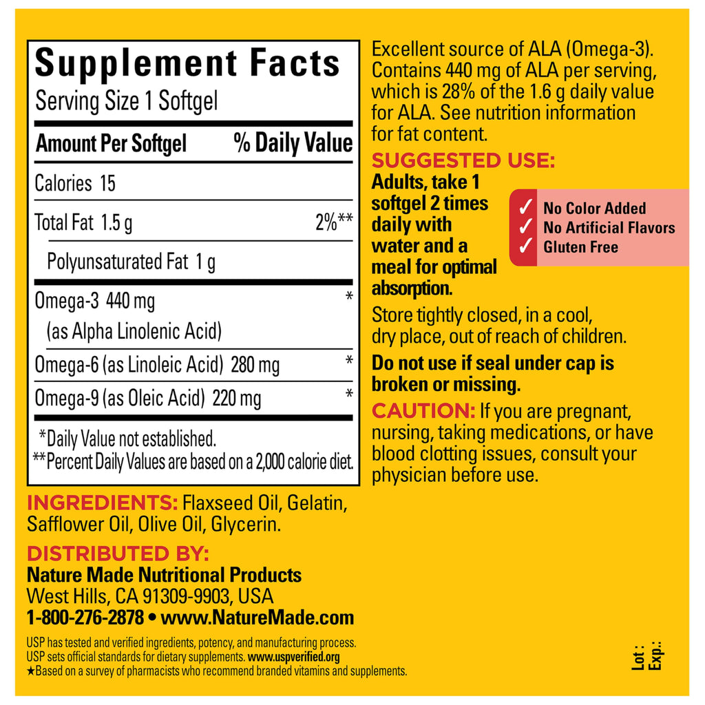 Nature Made Triple Omega 3 6 9 Supplements, 150 Softgels | Fish Free Omega 3 Fatty Acid Supplement with Flaxseed, Safflower & Olive Oils, Heart Health Support, 75 Day Supply