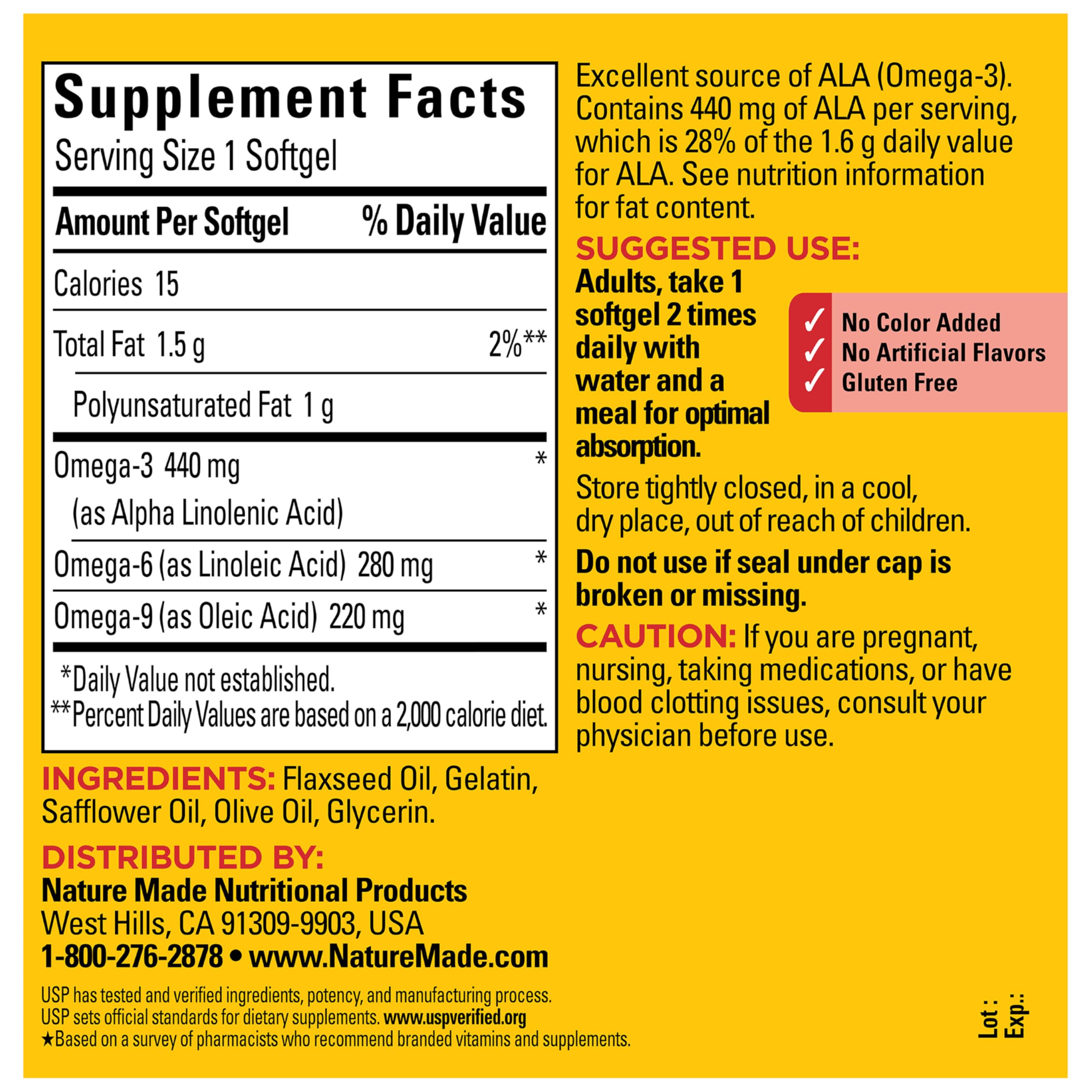 Nature Made Triple Omega 3 6 9 Supplements, 150 Softgels | Fish Free Omega 3 Fatty Acid Supplement with Flaxseed, Safflower & Olive Oils, Heart Health Support, 75 Day Supply