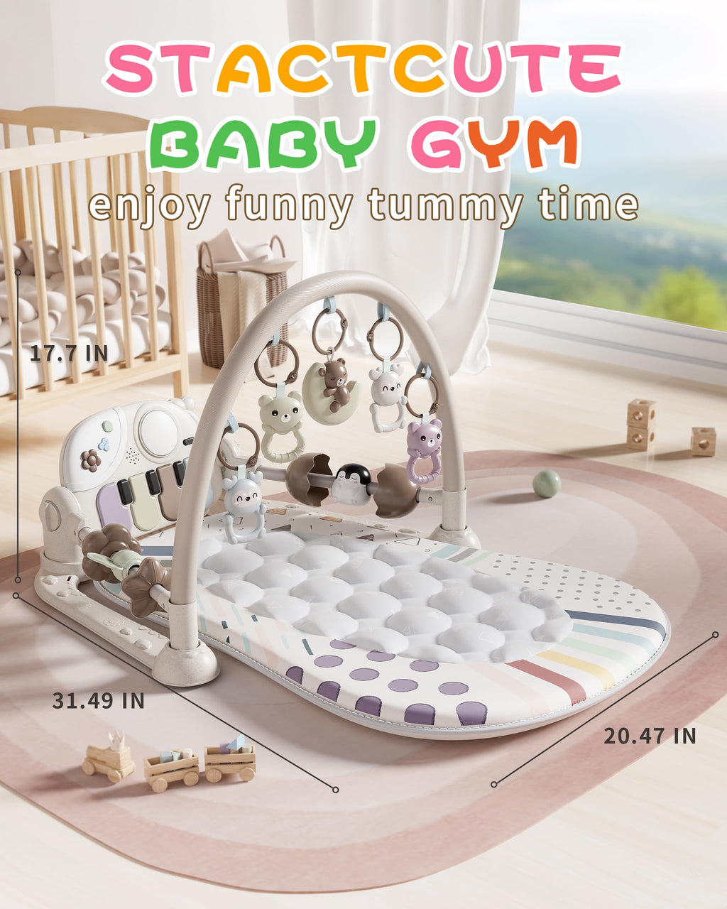 STACTCUTE Baby Play Mat Baby Toys with 5 Infant Sensory Toys