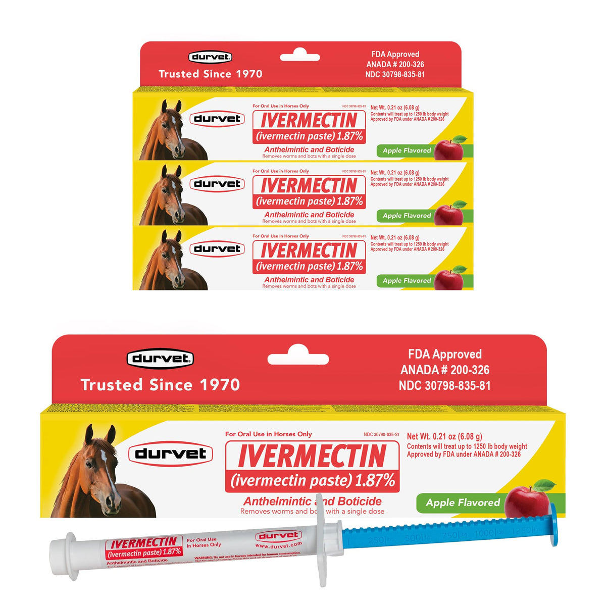 Ivermectin Paste Dewormer - 6.08g dose @ 1.87%-Apple Flavored, 3 Count