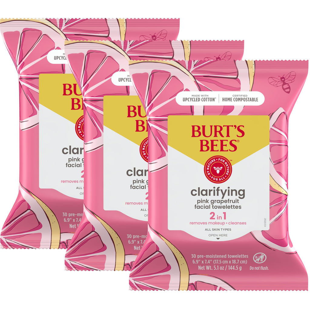 Buy now Burt's Bees Pink Grapefruit Face Wipes, for All Skin Types, Hydrating Makeup Remover & Facial Cleansing Towelettes, 30 Ct. (3-Pack) at indiglob india