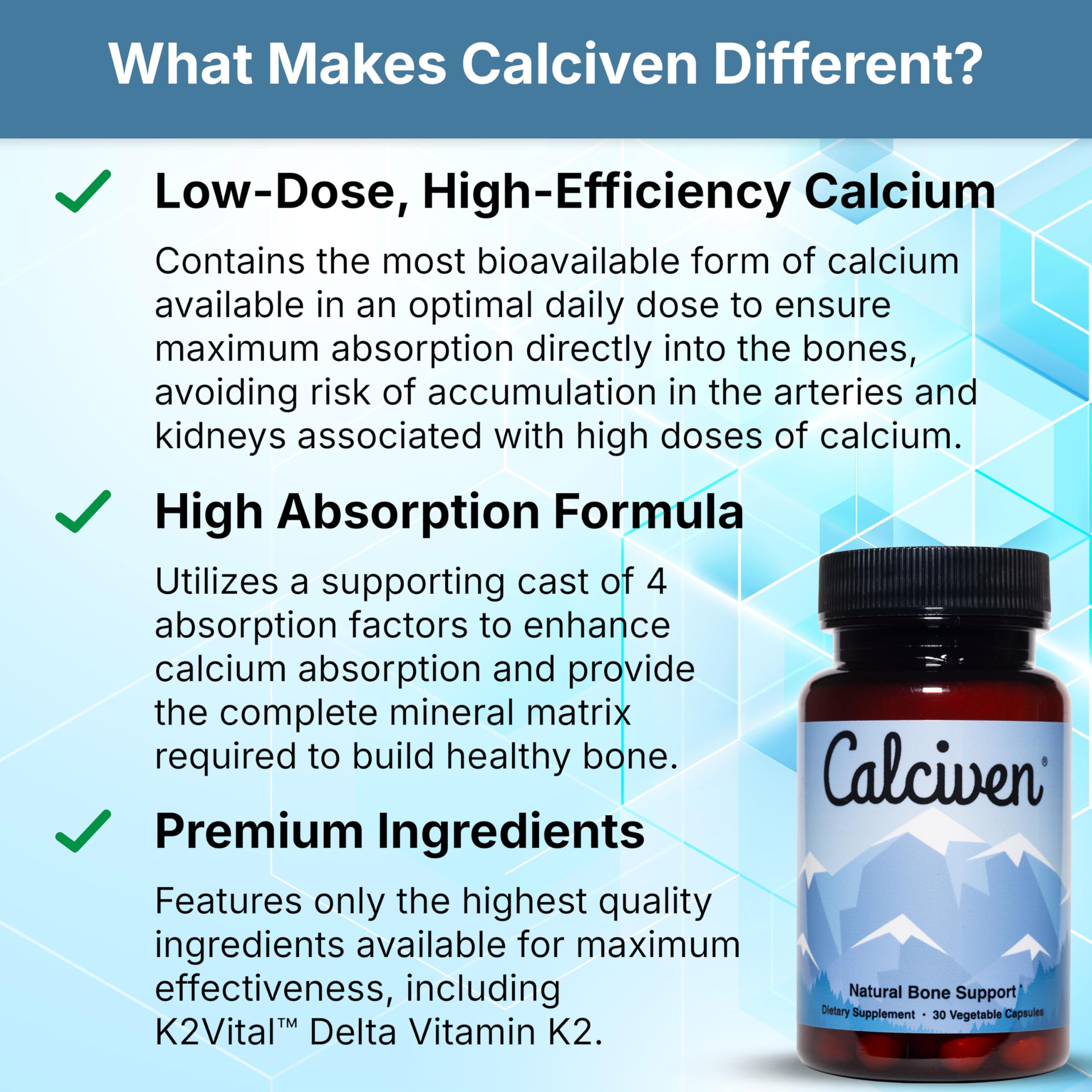 Calciven Natural Bone Support Supplement, Vegetarian, Gluten-Free | Complete Mineral Matrix with Calcium, Magnesium, and Absorption Factors to Promote Bone Density and Strength, 30-Day Supply