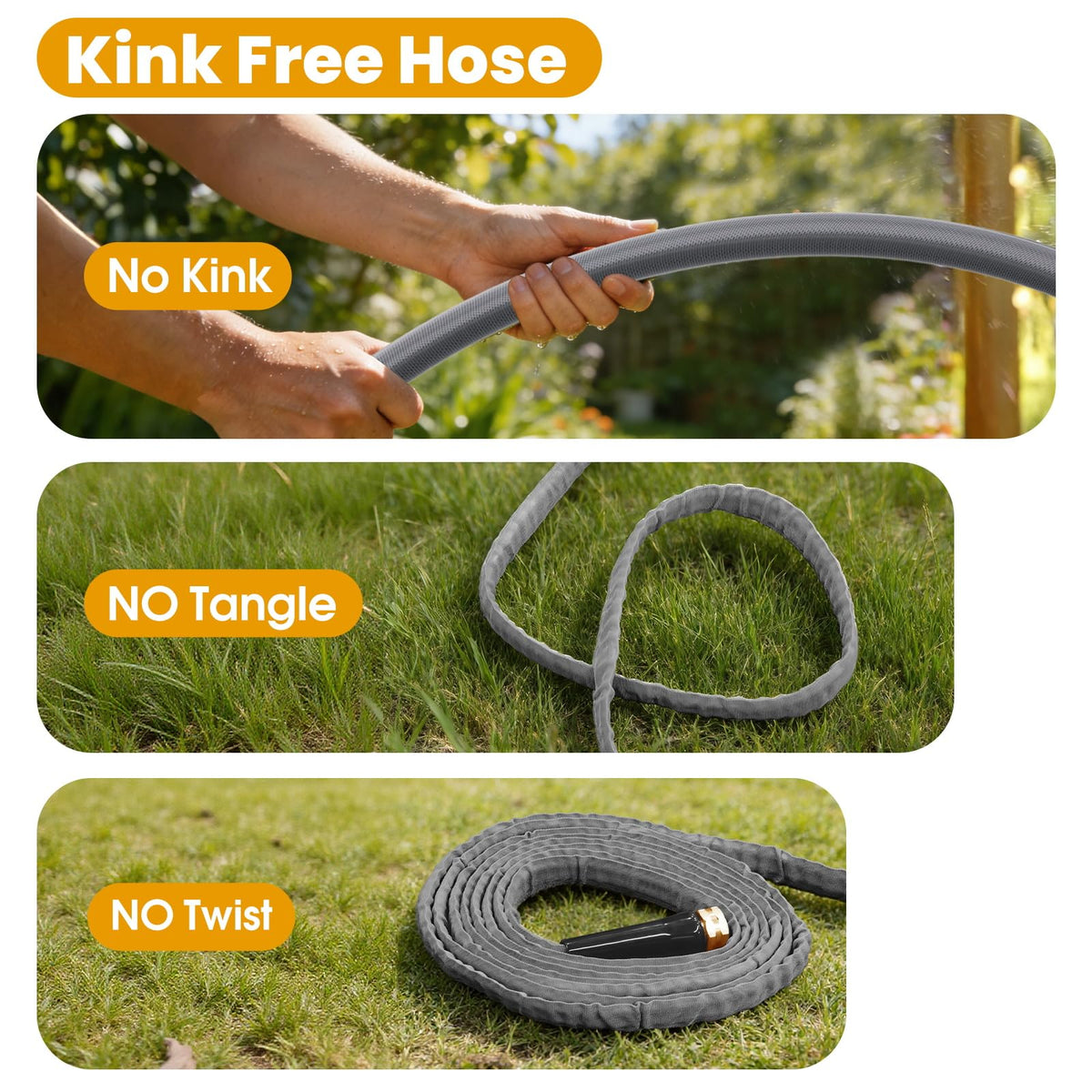 50 FT Garden Hose, Non-Expanding Water Hose, Ultra-Light & Flexible, Burst-Resistant, Kink-Free, High-Pressure Garden Hose All-Weather Use for Lawns, Gardens, and Outdoor Cleaning